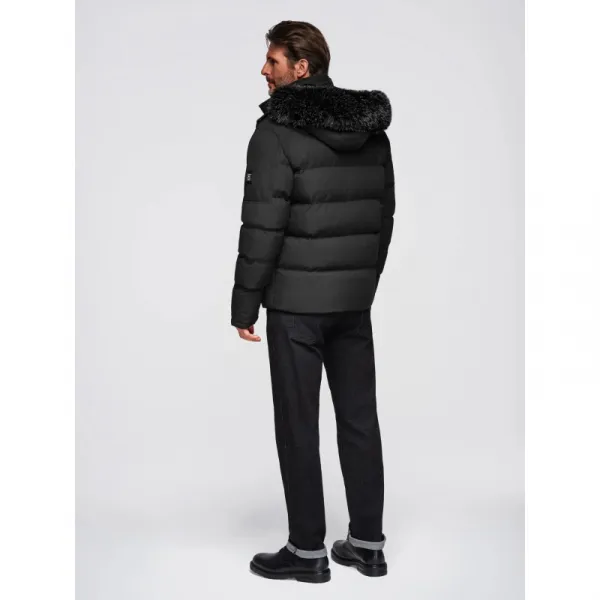 Pánska bunda s kapucňou OMBRE Jacket OM-JAHP-0252 V-1 black
