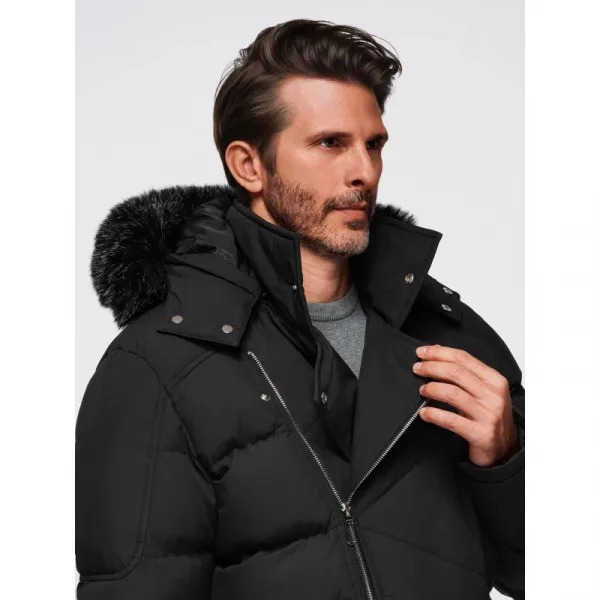 Pánska bunda s kapucňou OMBRE Jacket OM-JAHP-0252 V-1 black