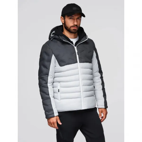 Pánska bunda s kapucňou OMBRE Jacket OM-JALP-0206 V-3 dark gray gray