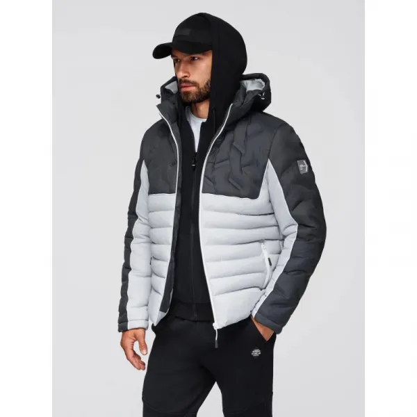 Pánska bunda s kapucňou OMBRE Jacket OM-JALP-0206 V-3 dark gray gray