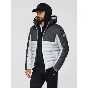Pánska bunda s kapucňou OMBRE Jacket OM-JALP-0206 V-3 dark gray gray