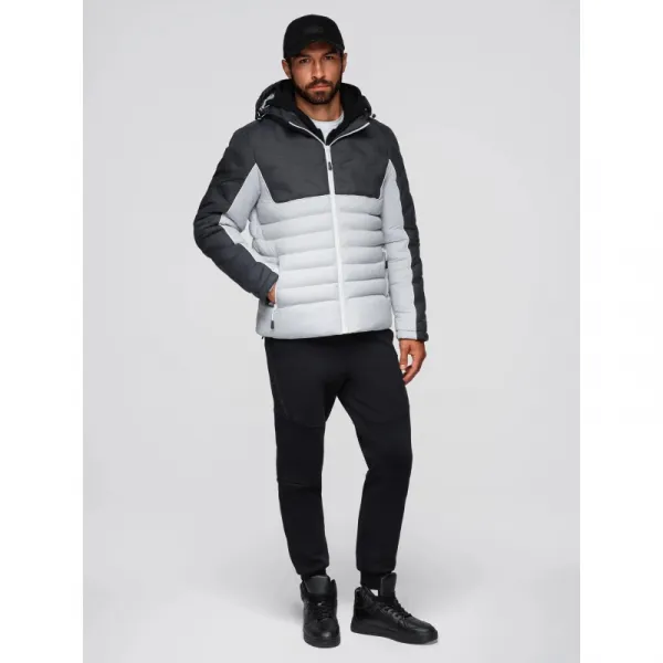 Pánska bunda s kapucňou OMBRE Jacket OM-JALP-0206 V-3 dark gray gray