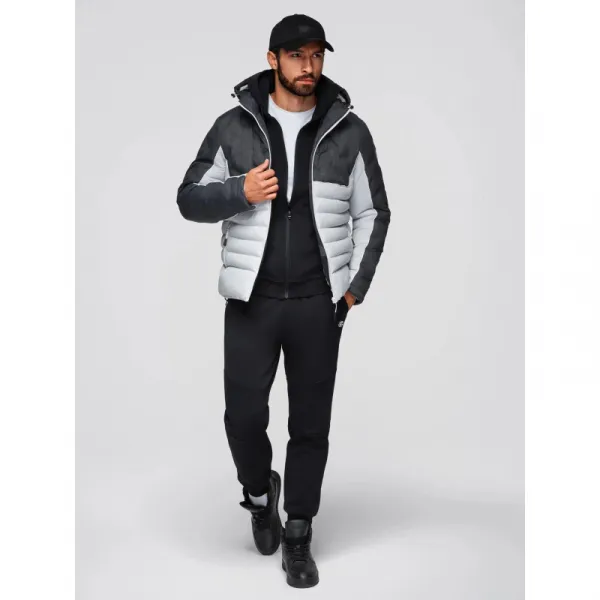 Pánska bunda s kapucňou OMBRE Jacket OM-JALP-0206 V-3 dark gray gray