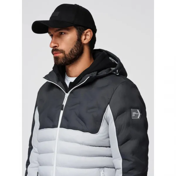 Pánska bunda s kapucňou OMBRE Jacket OM-JALP-0206 V-3 dark gray gray