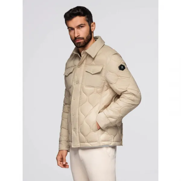 Pánska bunda s kapucňou OMBRE Jacket OM-JALP-0215 V-1 beige