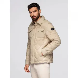 Pánska bunda s kapucňou OMBRE Jacket OM-JALP-0215 V-1 beige