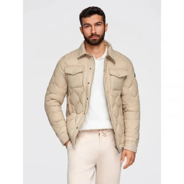 Pánska bunda s kapucňou OMBRE Jacket OM-JALP-0215 V-1 beige