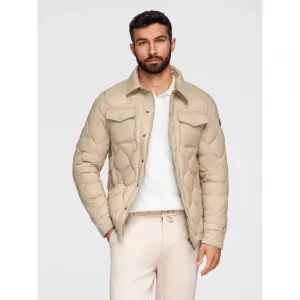 Pánska bunda s kapucňou OMBRE Jacket OM-JALP-0215 V-1 beige