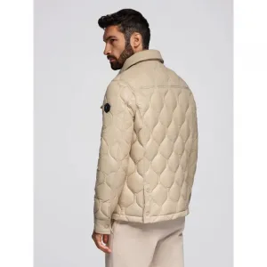 Pánska bunda s kapucňou OMBRE Jacket OM-JALP-0215 V-1 beige
