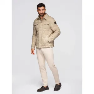 Pánska bunda s kapucňou OMBRE Jacket OM-JALP-0215 V-1 beige