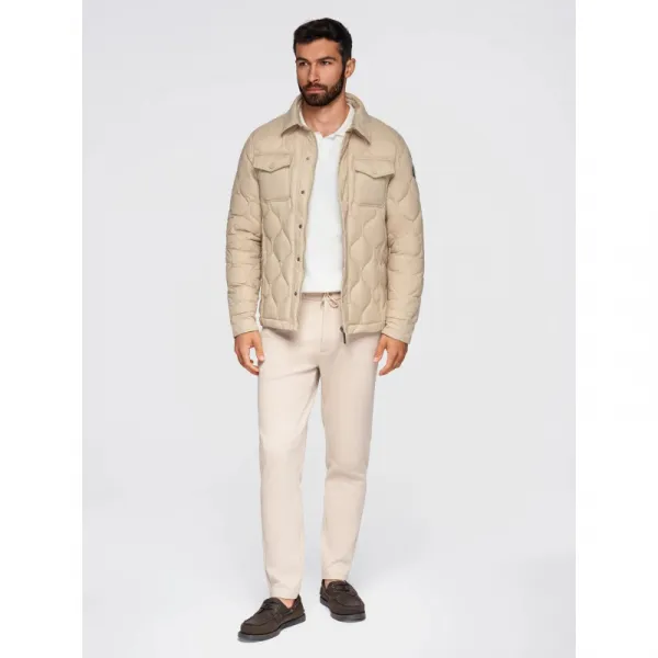 Pánska bunda s kapucňou OMBRE Jacket OM-JALP-0215 V-1 beige
