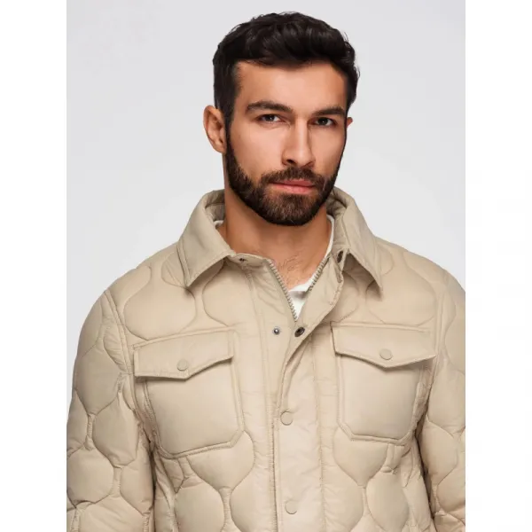 Pánska bunda s kapucňou OMBRE Jacket OM-JALP-0215 V-1 beige