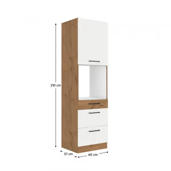 Vysoká skrinka na vstavanú rúru, dub lancelot/biela extra vysoký lesk HG, VEGA 60 DPS-210 3S 1F