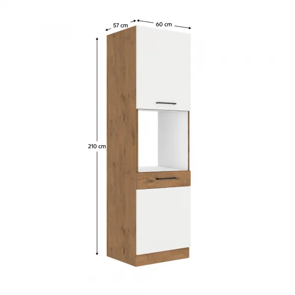 Vysoká skrinka na vstavanú rúru, dub lancelot/biela extra vysoký lesk HG, VEGA 60 DP-210 2F