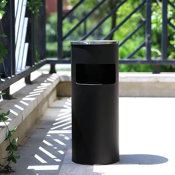 Kovový odpadkový kôš s popolníkom, objem 30 l, čierny, nerez