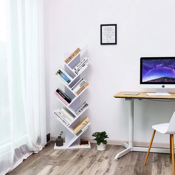 Dizajnová knižnica v tvare stromu, biela, 8 políc