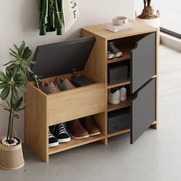 Skrinka na topánky / Botník Haven Shoe Bench - Oak, Anthracite