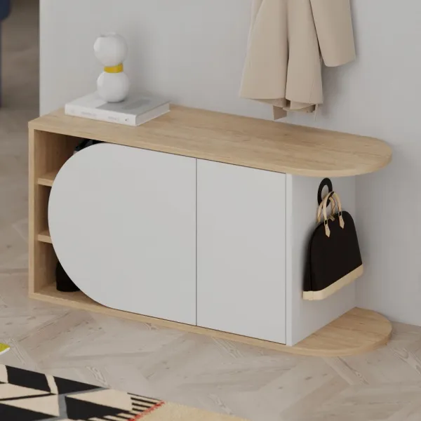 Skrinka na topánky / Botník Nova Shoe Bench - Oak, White