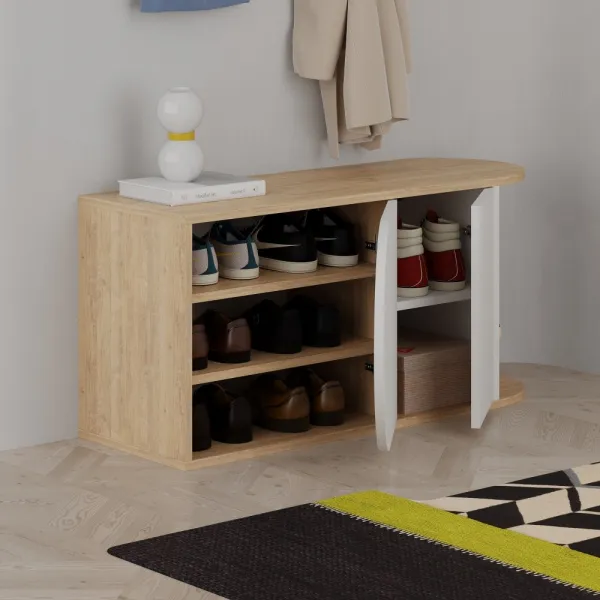 Skrinka na topánky / Botník Nova Shoe Bench - Oak, White