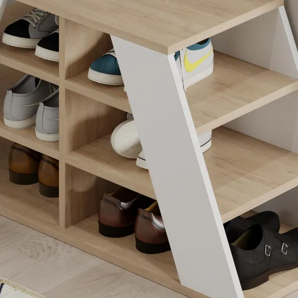 Skrinka na topánky / Botník Pyramid Shoe Bench - Oak, White