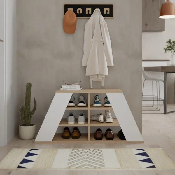Skrinka na topánky / Botník Pyramid Shoe Bench - Oak, White