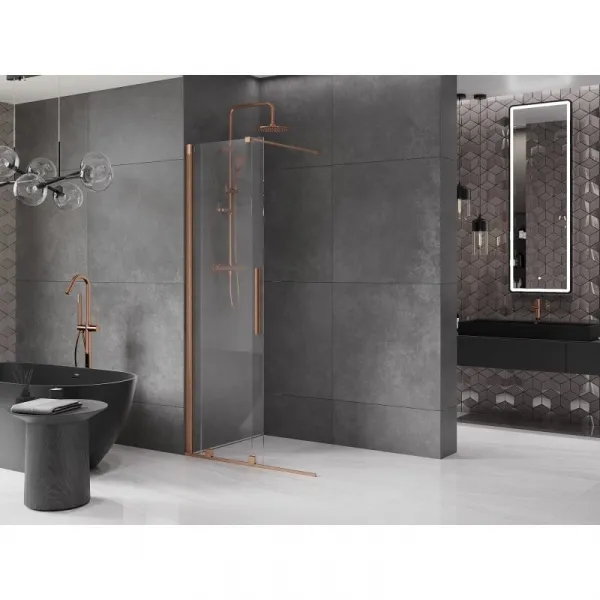 MEXEN/S - Velár posuvné sprchové dvere Walk-in 120, transparent, kartáčovaná meď 871-120-000-03-65