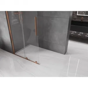 MEXEN/S - Velár posuvné sprchové dvere Walk-in 120, transparent, kartáčovaná meď 871-120-000-03-65