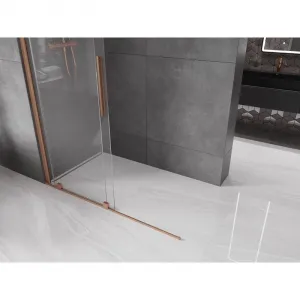 MEXEN/S - Velár posuvné sprchové dvere Walk-in 140, transparent, kartáčovaná meď 871-140-000-03-65