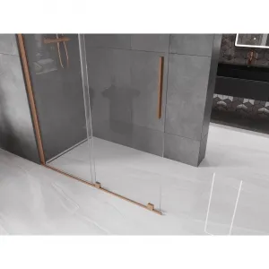 MEXEN/S - Velár posuvné sprchové dvere Walk-in 140, transparent, kartáčovaná meď 871-140-000-03-65