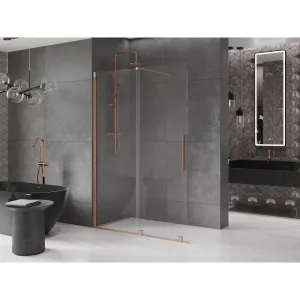 MEXEN/S - Velár posuvné sprchové dvere Walk-in 150, transparent, kartáčovaná meď 871-150-000-03-65