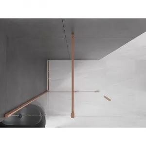 MEXEN/S - Velár posuvné sprchové dvere Walk-in 140, transparent, kartáčovaná meď 871-140-000-03-65