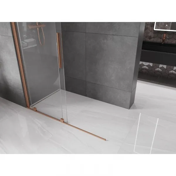 MEXEN/S - Velár posuvné sprchové dvere Walk-in 150, transparent, kartáčovaná meď 871-150-000-03-65