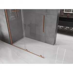 MEXEN/S - Velár posuvné sprchové dvere Walk-in 150, transparent, kartáčovaná meď 871-150-000-03-65