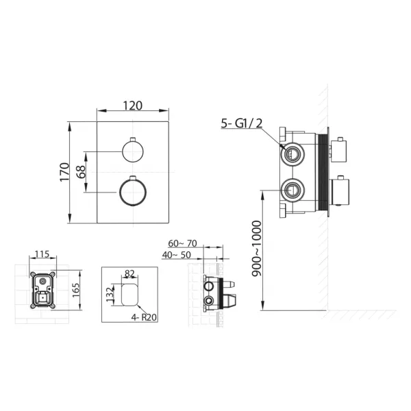 SAPHO - KIMURA podomietková sprchová termostatická batéria, box, 3 výstupy, chróm KU683