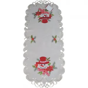 KrémovávianočnáštólasvýšivkousnehuliakaŠírka:60cm|Dĺžka:120cm