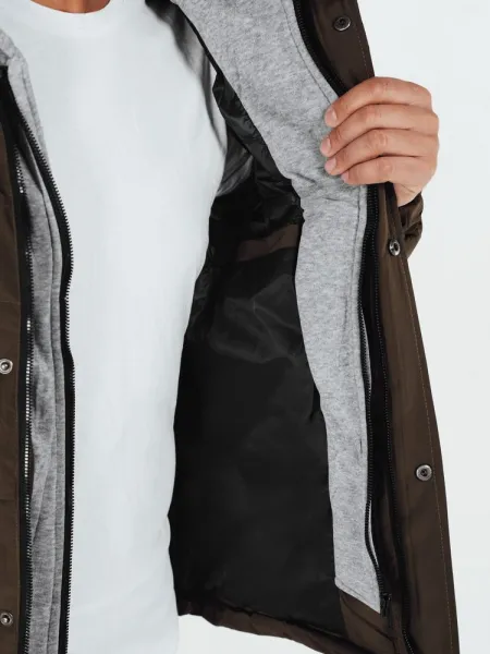 Jedinečná zimná bunda s kapucňou khaki