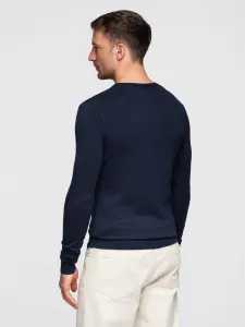 Ombre Men's elegant BASIC V-neck sweater with viscose - navy blue