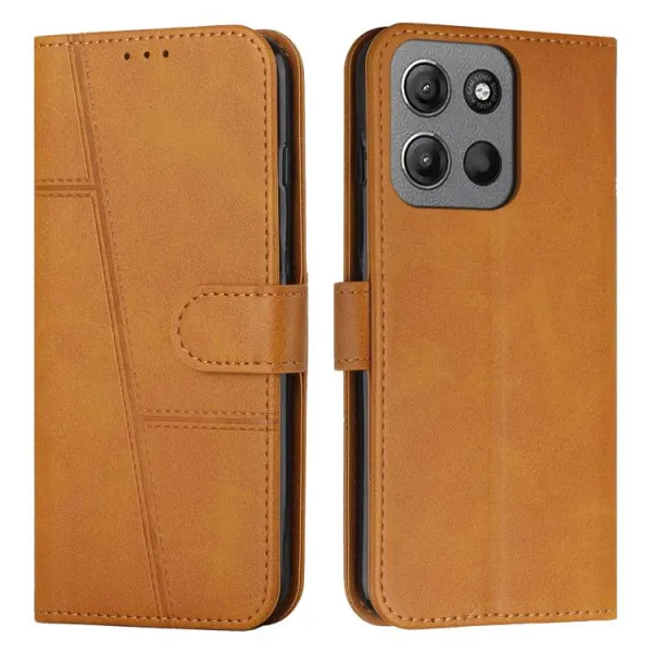 STITCHED Peňaženkový kryt pre Motorola Moto G15 / G15 Power svetlohnedý