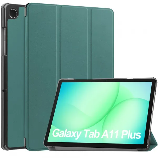 LEATHER Zaklápací kryt pre Samsung Galaxy Tab A11+ tmavozelený