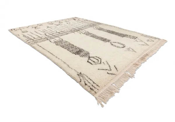 Ručne tkaný vlnený koberec BERBER BJ1147 Boujaad berber Boho, béžový / čierny
