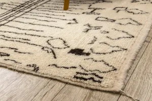 Ručne tkaný vlnený koberec BERBER BJ1147 Boujaad berber Boho, béžový / čierny