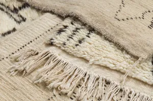 Ručne tkaný vlnený koberec BERBER BJ1147 Boujaad berber Boho, béžový / čierny