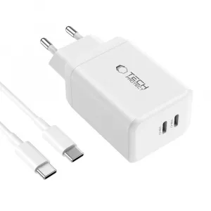 Tech-Protect NC45W GaN sieťová nabíjačka 2x USB-C 45W + kábel USB-C, biela