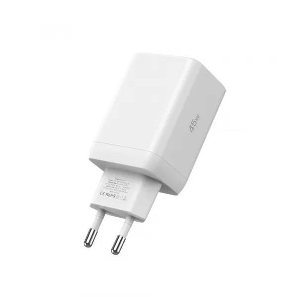 Tech-Protect NC45W GaN sieťová nabíjačka 2x USB-C 45W + kábel USB-C, biela