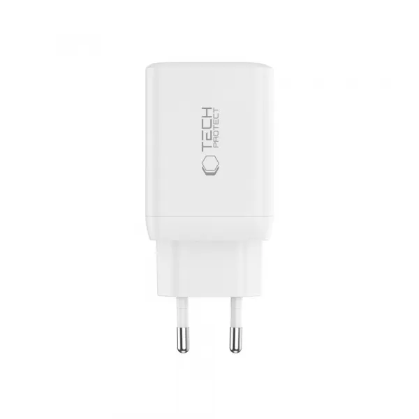 Tech-Protect NC45W GaN sieťová nabíjačka 2x USB-C 45W + kábel USB-C, biela
