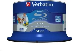 VERBATIM BD-R SL Datalife (50-pack)Blu-Ray/Spindle/6x/25GB Wide Printable