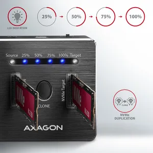 AXAGON ADSA-M2C, USB-C 3.2 Gen 2 - 2x M.2 dokovacie stanice NVMe SSD CLONE MASTER