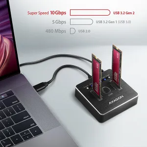 AXAGON ADSA-M2C, USB-C 3.2 Gen 2 - 2x M.2 dokovacie stanice NVMe SSD CLONE MASTER