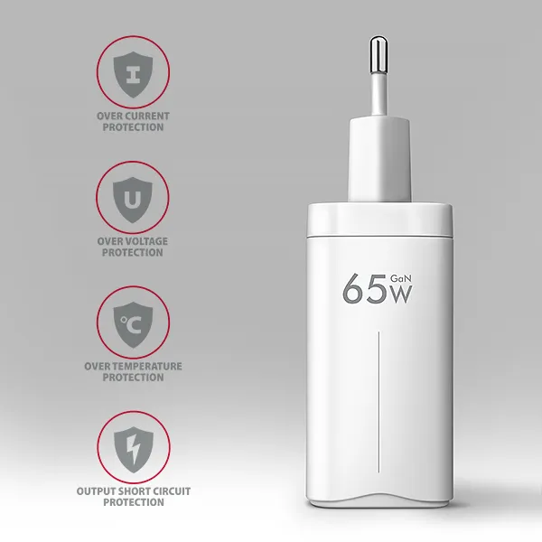 AXAGON ACU-DPQ65W, GaN nabíjačka do siete 65W, 3x port (USB-A + dual USB-C), PD3.0/QC4+/PPS/Apple, biela