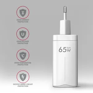 AXAGON ACU-DPQ65W, GaN nabíjačka do siete 65W, 3x port (USB-A + dual USB-C), PD3.0/QC4+/PPS/Apple, biela